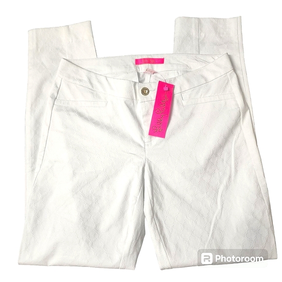 NWT Lilly Pulitzer Women's White 29' Textured Kelly Skinny Ankle Pants Size 6 - Picture 2 of 11